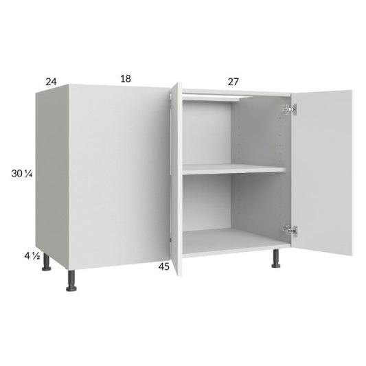RTA Euro Gloss White 52" - 55" Full Height 2-Door Blind Base Corner Cabinet with 1 Finished End Panel