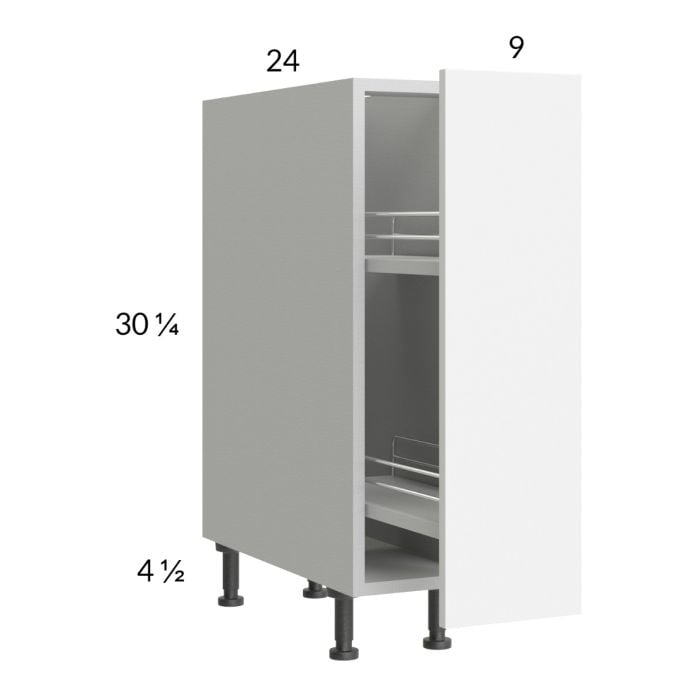 RTA Euro Gloss White 9" Full Height Door Base Pullout Cabinet and 1 Finished End Panel