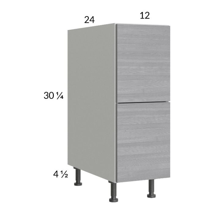 RTA Euro Grey 12" 2-Drawer Base Cabinet with 1 Inner Drawer and 2 Finished End Panels