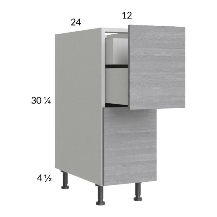RTA Euro Grey 12" 2-Drawer Base Cabinet with 1 Inner Drawer