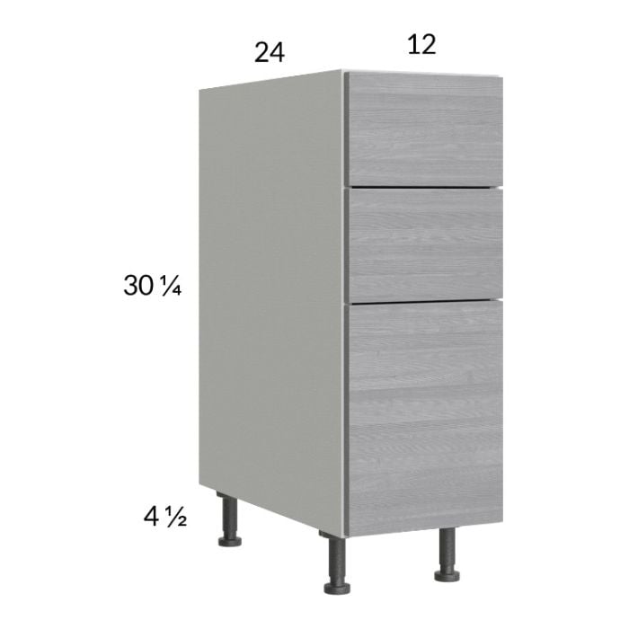 RTA Euro Grey 12" 3-Drawer Base Cabinet with 1 Finished End Panel