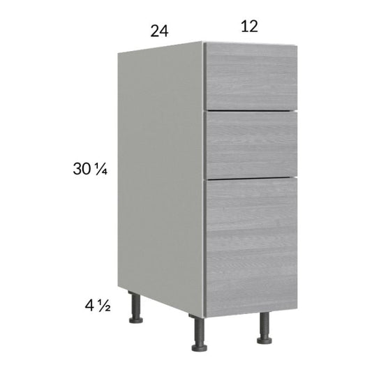 RTA Euro Grey 12" 3-Drawer Base Cabinet with 1 Finished End Panel