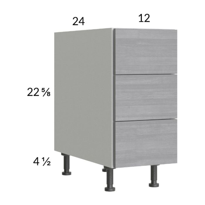 RTA Euro Grey 12" 3-Drawer Desk Base Cabinet with 2 Finished End Panels