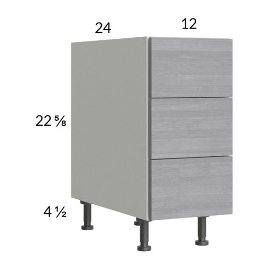 RTA Euro Grey 12" 3-Drawer Desk Base Cabinet with 2 Finished End Panels