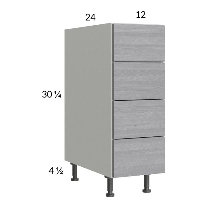RTA Euro Grey 12" 4-Drawer Base Cabinet with 1 Finished End Panel