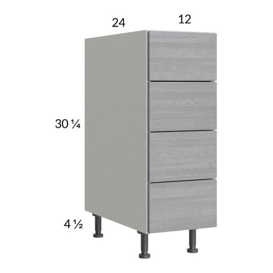 RTA Euro Grey 12" 4-Drawer Base Cabinet with 1 Finished End Panel