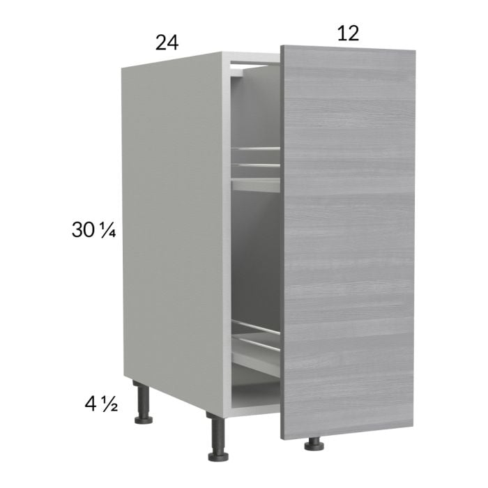 RTA Euro Grey 12" Full Height Door Base Pullout Cabinet with 2 Finished End Panels