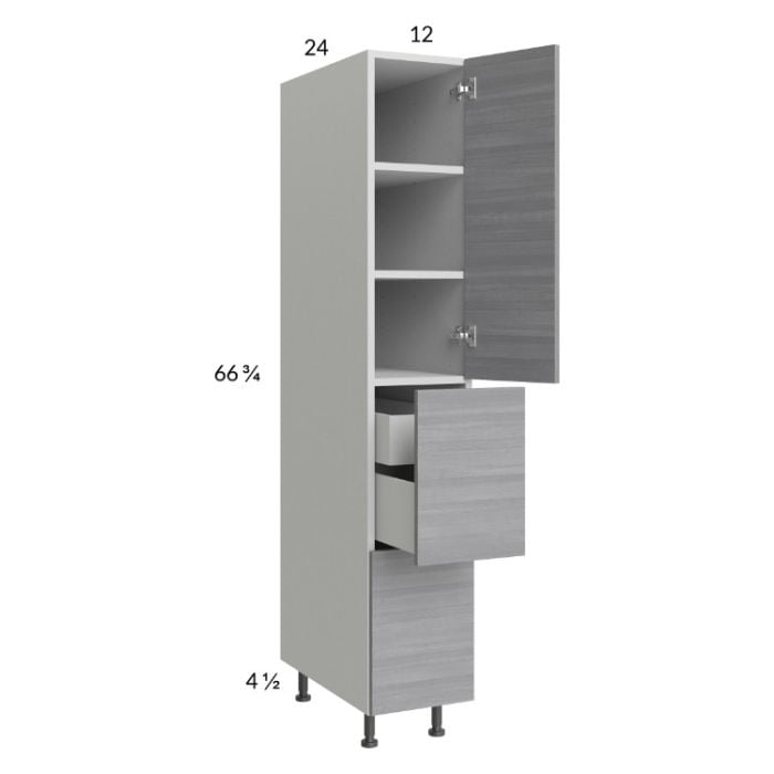 RTA Euro Grey 12" x 71-1/4" Utility Cabinet with 1 Door, 2 Drawers, 1 Inner Drawer, and 2 Finished End Panels