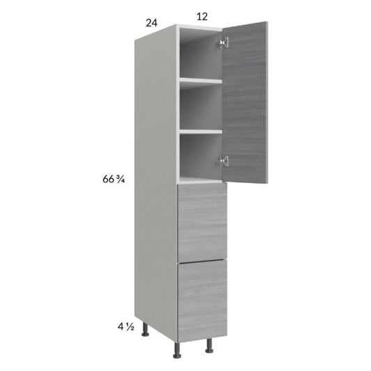 RTA Euro Grey 12" x 71-1/4" Utility Cabinet with 1 Door, 2 Drawers and 1 Finished End Panel