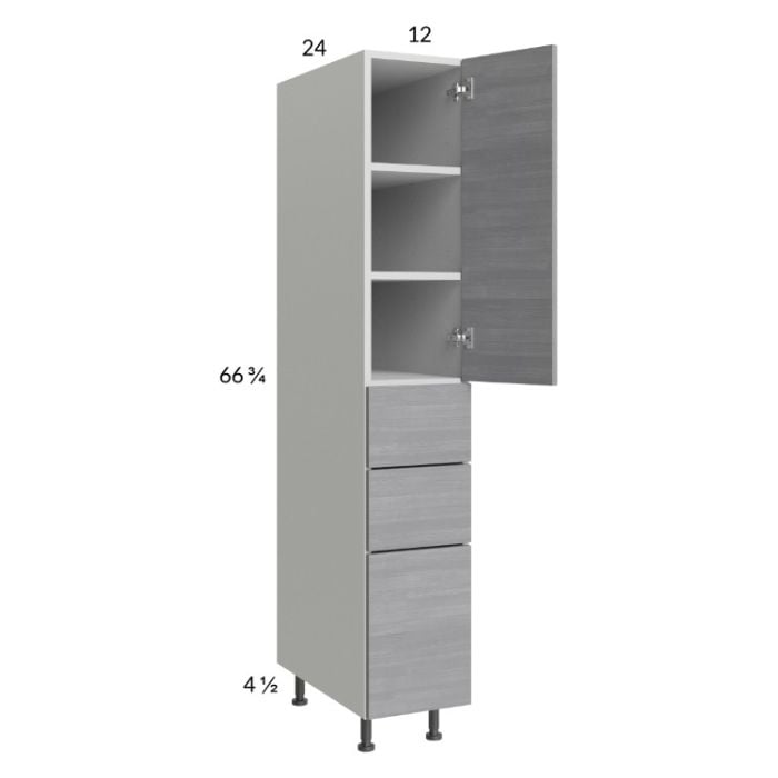 RTA Euro Grey 12" x 71-1/4" Utility Cabinet with 1 Door, 3 Drawers, and 1 Finished End Panel