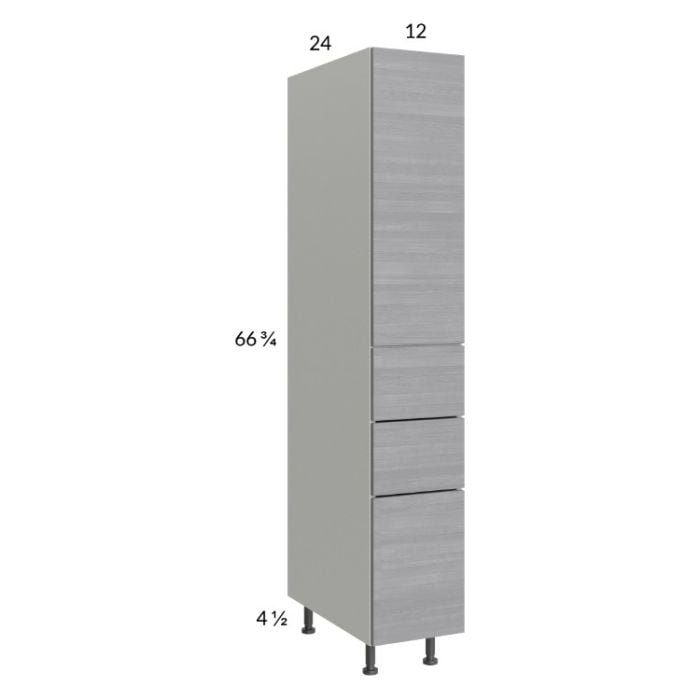 RTA Euro Grey 12" x 71-1/4" Utility Cabinet with 1 Door, 3 Drawers, and 2 Finished End Panels