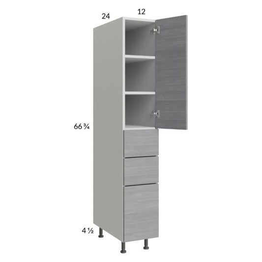 RTA Euro Grey 12" x 71-1/4" Utility Cabinet with 1 Door, 3 Drawers, and 2 Finished End Panels