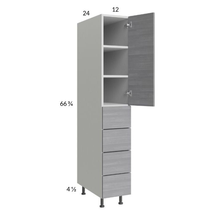 RTA Euro Grey 12" x 71-1/4" Utility Cabinet with 1 Door, 4 Drawers, and 2 Finished End Panels