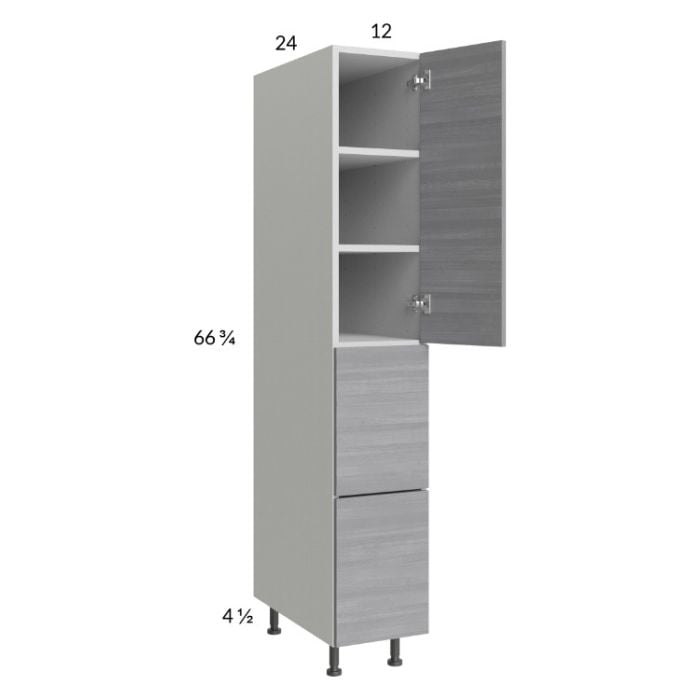 RTA Euro Grey 12" x 71-1/4" Utility Cabinet with 1 Door and 2 Drawers