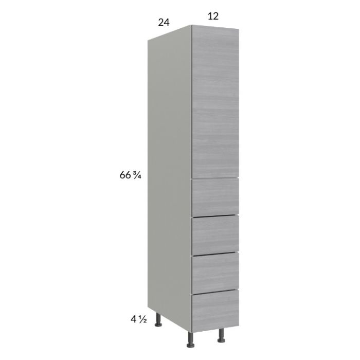 RTA Euro Grey 12" x 71-1/4" Utility Cabinet with 1 Door and 4 Drawers