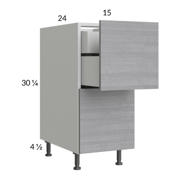 RTA Euro Grey 15" 2-Drawer Base Cabinet with 1 Inner Drawer