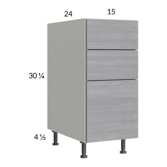 RTA Euro Grey 15" 3-Drawer Base Cabinet with 1 Finished End Panel