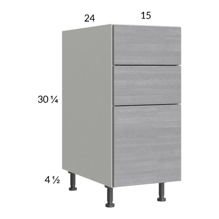 RTA Euro Grey 15" 3-Drawer Base Cabinet
