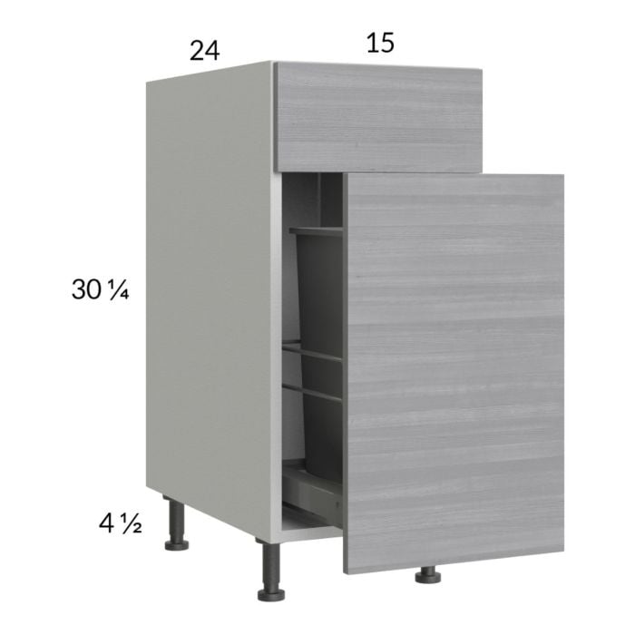 RTA Euro Grey 15" Base Cabinet with Single Trashcan Pullout