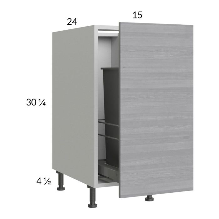 RTA Euro Grey 15" Full Height Door Base Cabinet with Single Trashcan Pullout