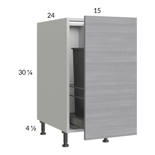 RTA Euro Grey 15" Full Height Door Base Cabinet with Single Trashcan Pullout
