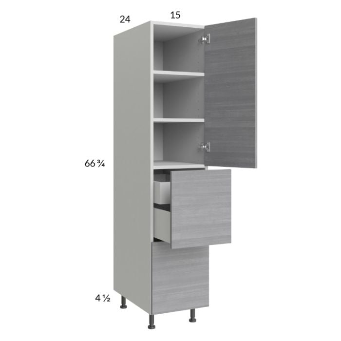 RTA Euro Grey 15" x 71-1/4" Utility Cabinet with 1 Door, 2 Drawers, 1 Inner Drawer, and 2 Finished End Panels