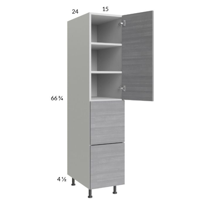 RTA Euro Grey 15" x 71-1/4" Utility Cabinet with 1 Door, 2 Drawers and 1 Finished End Panel