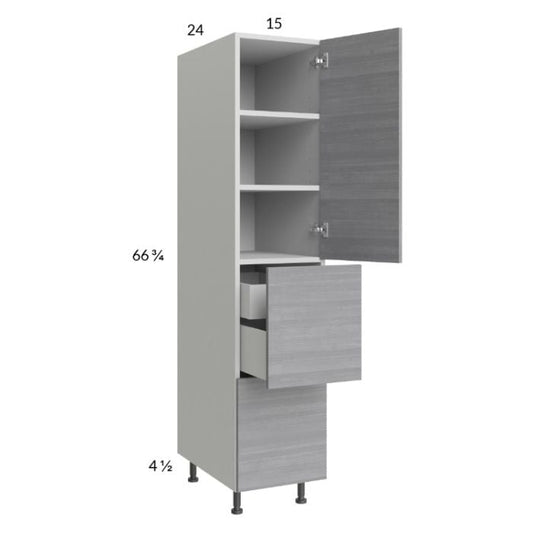 RTA Euro Grey 15" x 71-1/4" Utility Cabinet with 1 Door, 2 Drawers and 1 Inner Drawer