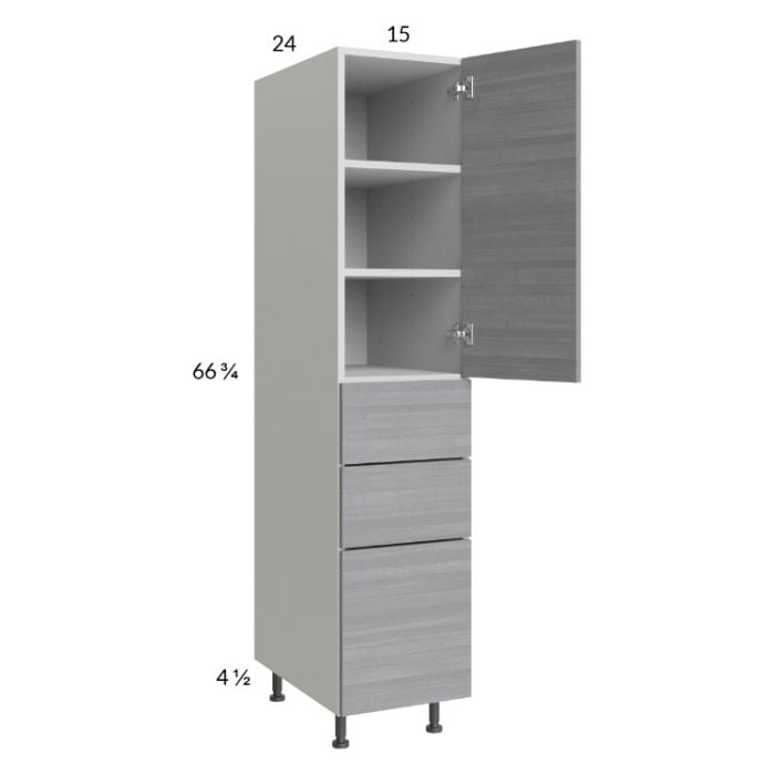 RTA Euro Grey 15" x 71-1/4" Utility Cabinet with 1 Door, 3 Drawers, and 1 Finished End Panel