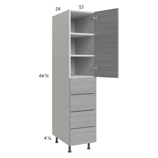 RTA Euro Grey 15" x 71-1/4" Utility Cabinet with 1 Door, 4 Drawers, and 1 Finished End Panel