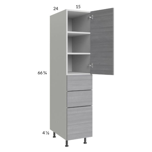 RTA Euro Grey 15" x 71-1/4" Utility Cabinet with 1 Door and 3 Drawers