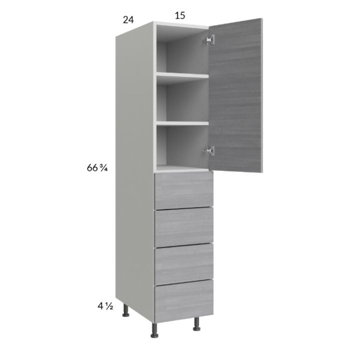 RTA Euro Grey 15" x 71-1/4" Utility Cabinet with 1 Door and 4 Drawers