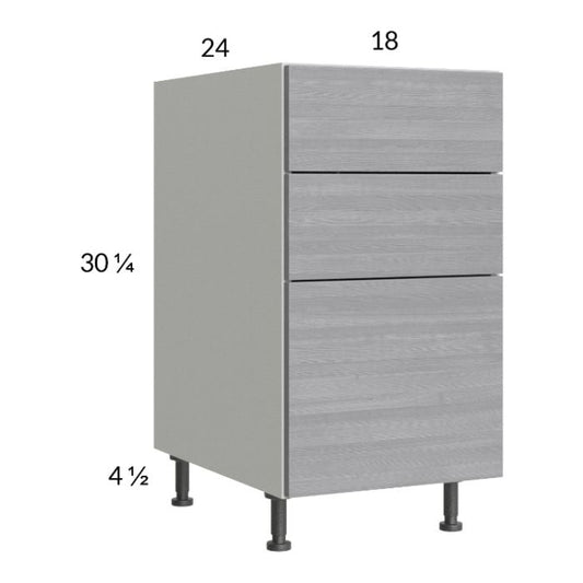 RTA Euro Grey 18" 3-Drawer Base Cabinet with 2 Finished End Panels