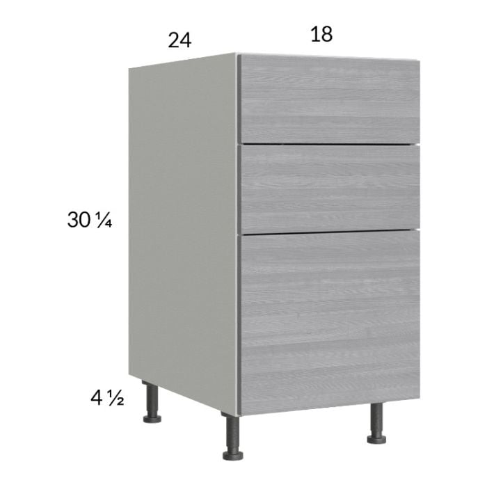 RTA Euro Grey 18" 3-Drawer Base Cabinet