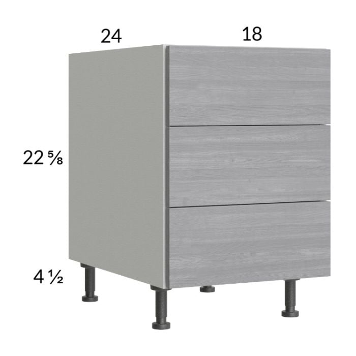 RTA Euro Grey 18" 3-Drawer Desk Base Cabinet with 1 Finished End Panel
