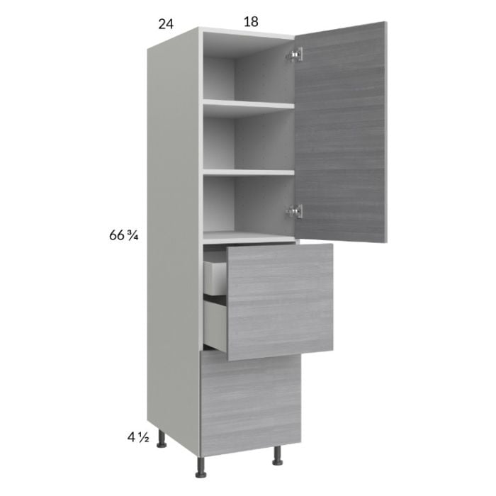 RTA Euro Grey 18" x 71-1/4" Utility Cabinet with 1 Door, 2 Drawers, 1 Inner Drawer, and 1 Finished End Panel