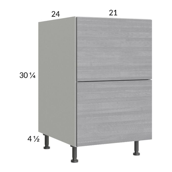 RTA Euro Grey 21" 2-Drawer Base Cabinet with 1 Inner Drawer and 1 Finished End Panel