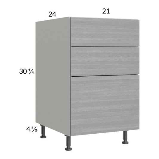 RTA Euro Grey 21" 3-Drawer Base Cabinet with 2 Finished End Panels
