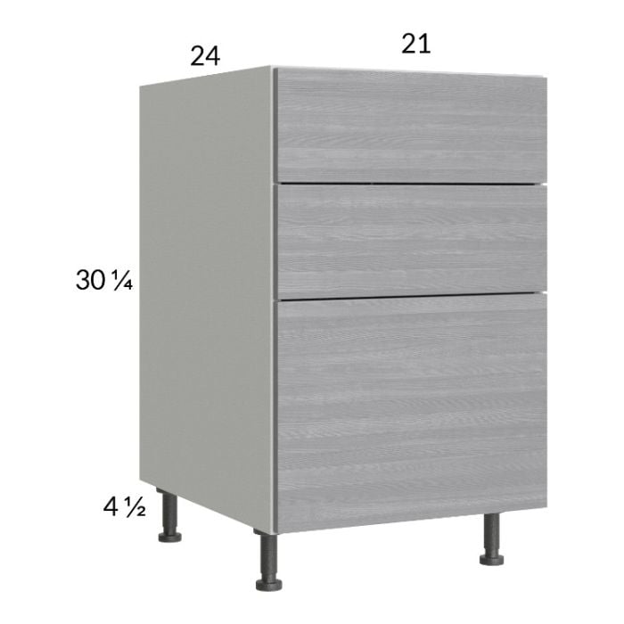 RTA Euro Grey 21" 3-Drawer Base Cabinet