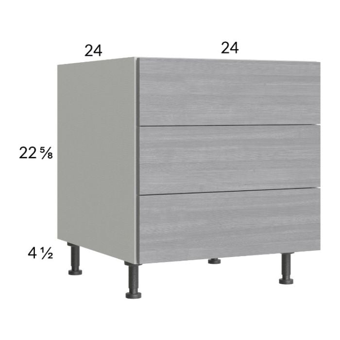 RTA Euro Grey 24" 3-Drawer Desk Base Cabinet with 2 Finished End Panels