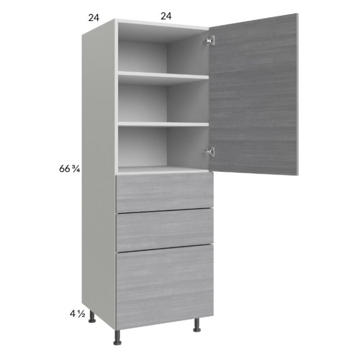 RTA Euro Grey 24" x 71-1/4" Utility Cabinet with 1 Door and 3 Drawers