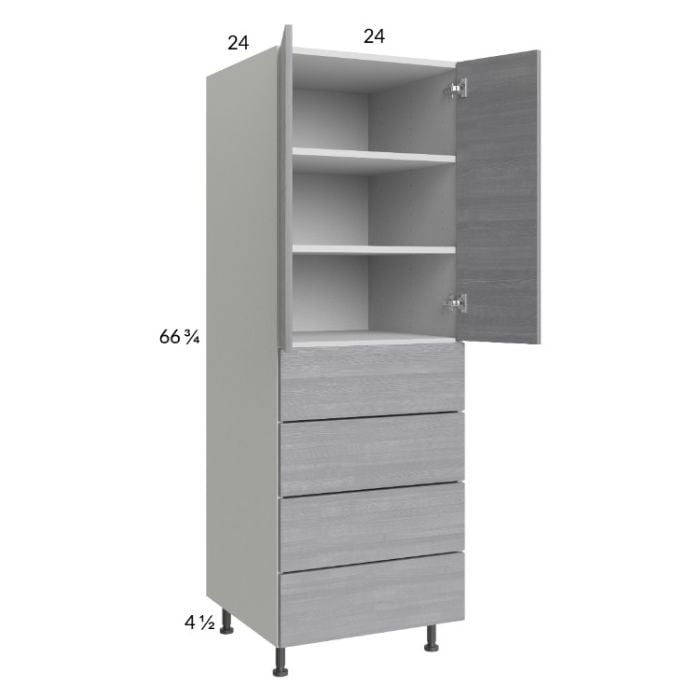 RTA Euro Grey 24" x 71-1/4" Utility Cabinet with 2 Doors, 4 Drawers, and 1 Finished End Panel