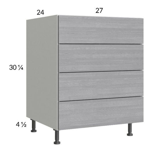 RTA Euro Grey 27" 3-Drawer Range Base Cabinet with 1 False Drawer Front and 1 Finished End Panel