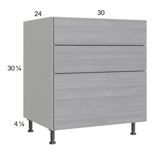 RTA Euro Grey 30" 3-Drawer Base Cabinet with 1 Finished End Panel