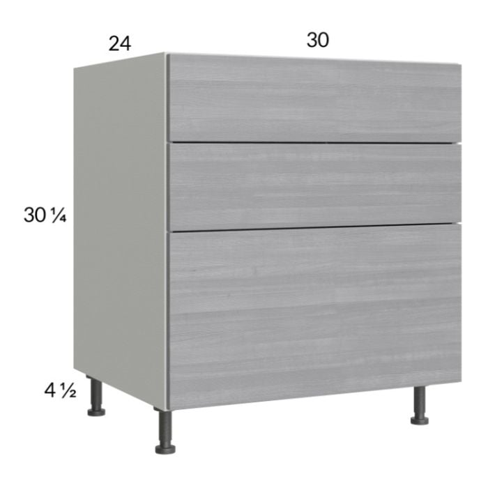 RTA Euro Grey 30" 3-Drawer Base Cabinet with 2 Finished End Panels