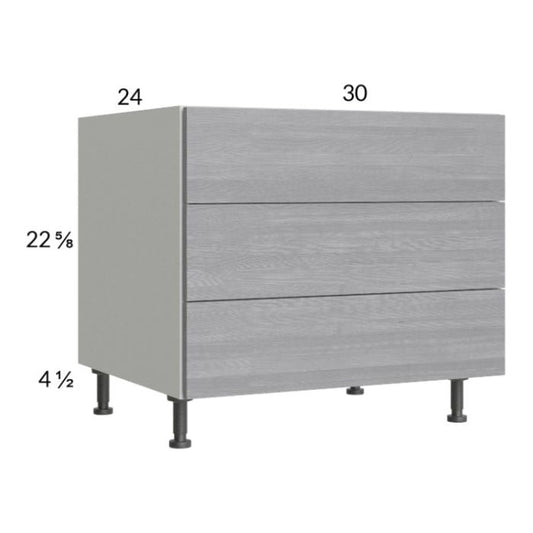RTA Euro Grey 30" 3-Drawer Desk Base Cabinet with 2 Finished End Panels