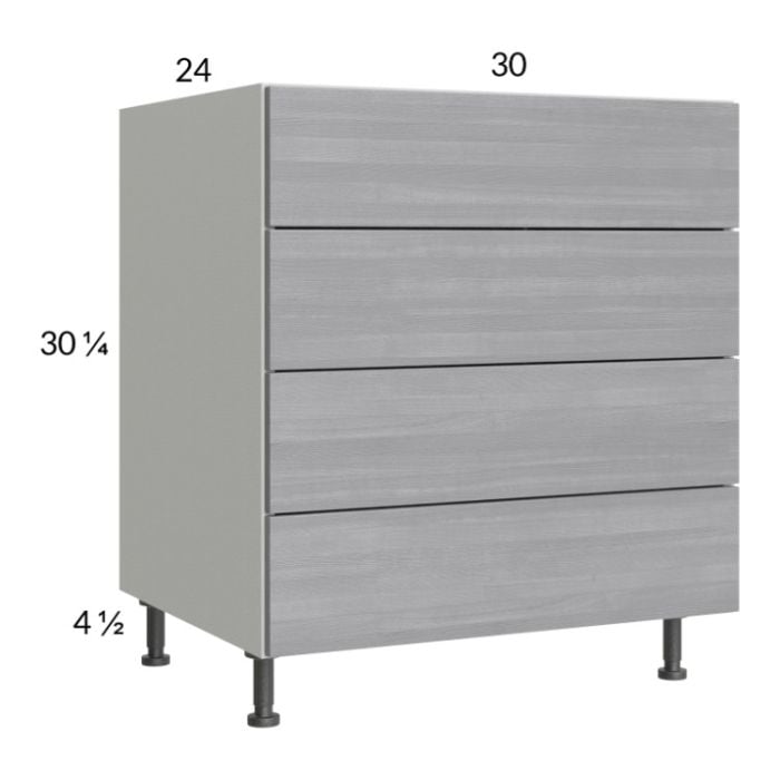 RTA Euro Grey 30" 4-Drawer Base Cabinet with 2 Finished End Panels