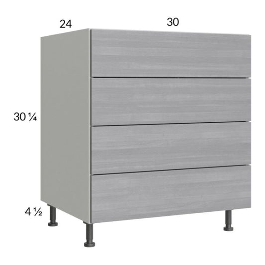 RTA Euro Grey 30" 4-Drawer Base Cabinet