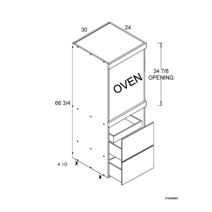 RTA Euro Grey 30" x 71-1/4" Single Oven Cabinet with 2 Drawers, 1 Inner Drawer, and 1 Finished End Panel