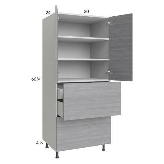 RTA Euro Grey 30" x 71-1/4" Utility Cabinet with 2 Doors, 2 Drawers, 1 Inner Drawer, and 2 Finished End Panels